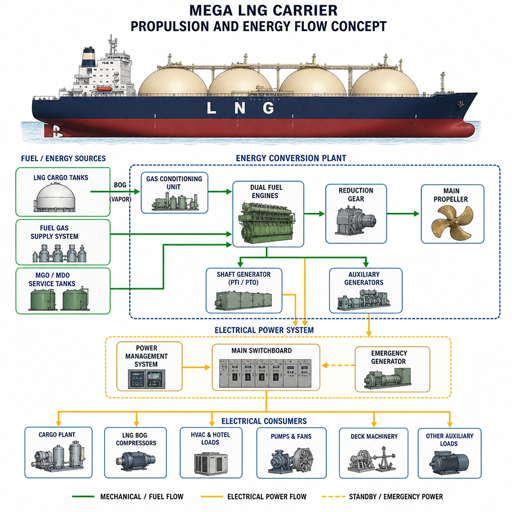 Hybrid-Electric Propulsion Systems in Mega LNG Carriers